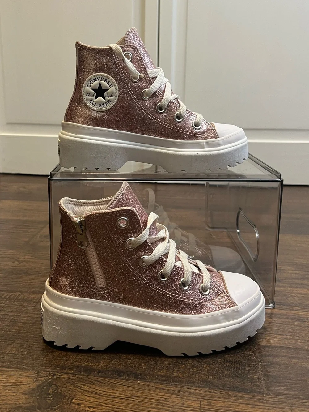 Converse Girls Chuck Taylor All Star Lugged Glitter Sneakers Size 13 Color Pink